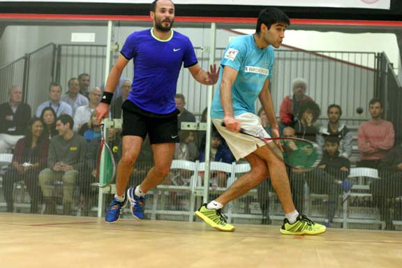 India's Ramit Tandon, right, outlasted Mohamed Reda of Egypt in a five-game qualifier. (BAC photo)