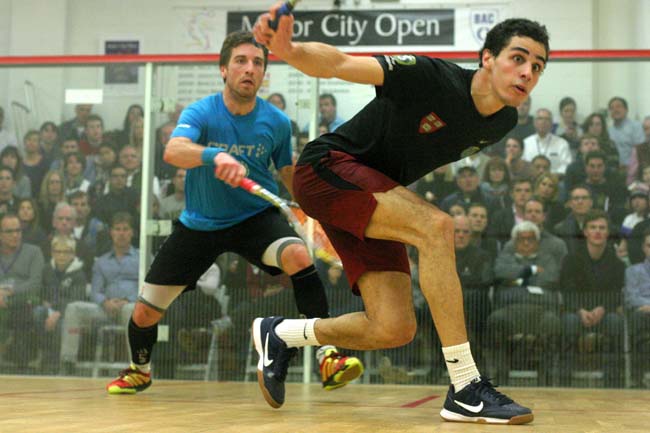 Egypt's Ali Farag continued his upset run with a win over World #9 Mathieu Castagnet of France. (BAC photo)
