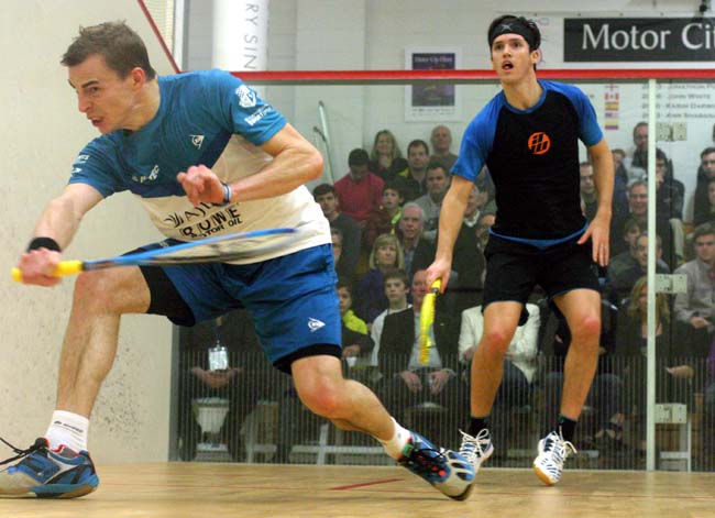 Two-seed Nick Matthew (England) rolled against countryman Chris Simpson. (BAC photo)